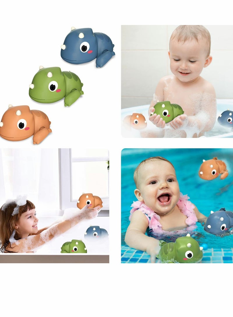 3 Pack Clockwork Playing Dinosaur Baby Bath Toys, Pool Bathroom Bathtub Swimming Cute Fun Toys for Newborn Toddler Boys Girls