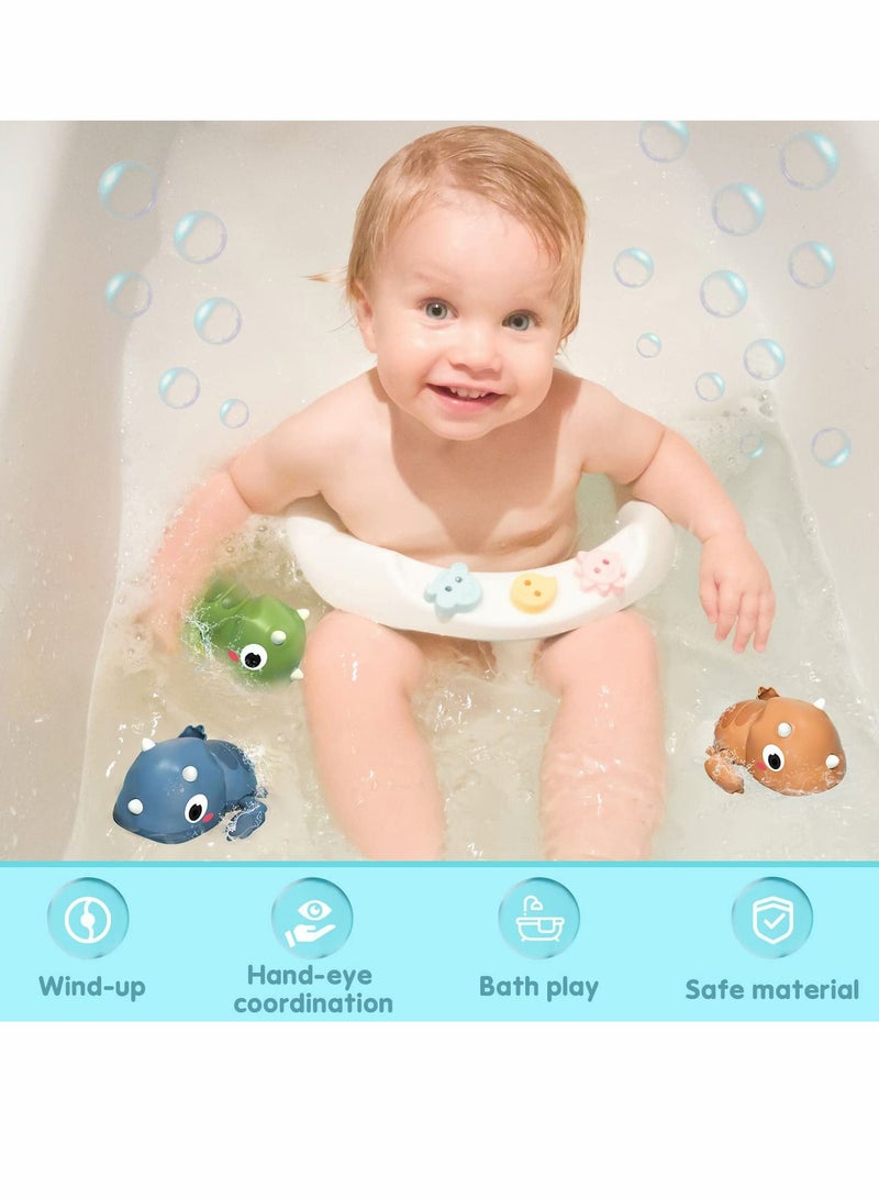 3 Pack Clockwork Playing Dinosaur Baby Bath Toys, Pool Bathroom Bathtub Swimming Cute Fun Toys for Newborn Toddler Boys Girls