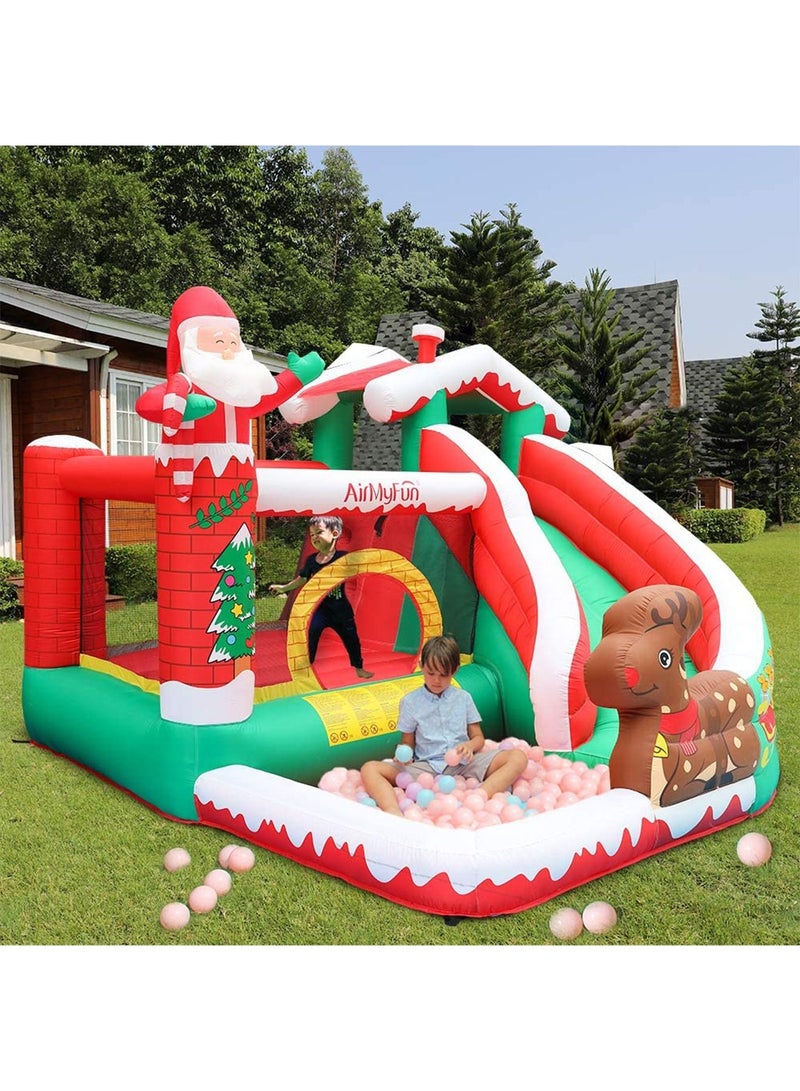Outdoor Inflatable Bouncer Kids Bouncy Castle With Slide For Children(Christmas Red)