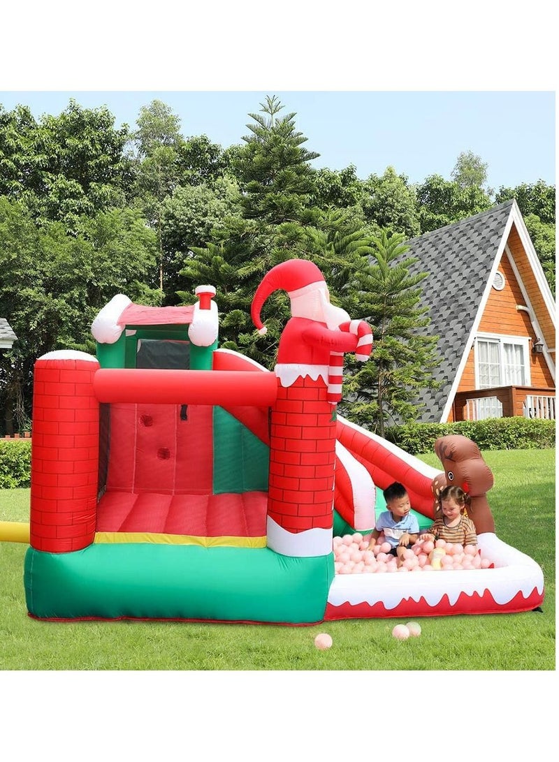 Outdoor Inflatable Bouncer Kids Bouncy Castle With Slide For Children(Christmas Red)