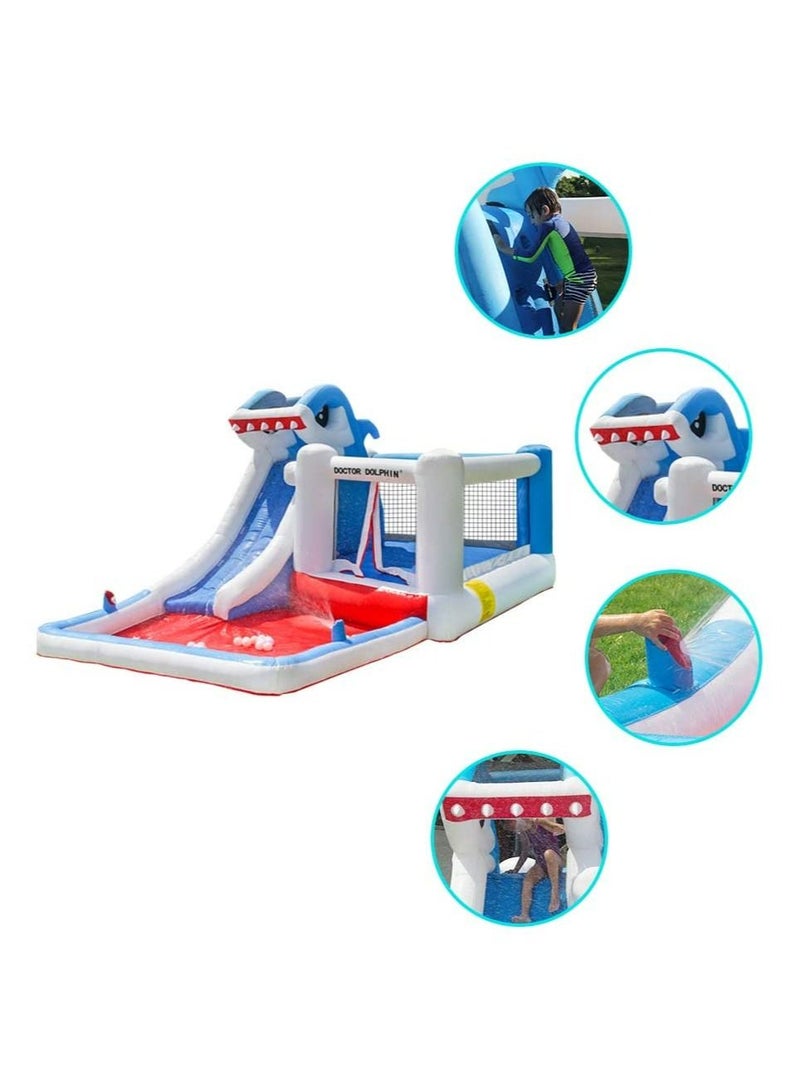 Outdoor Inflatable Bouncer Kids Bouncy Castle With Slide For Children(Shark Blue)