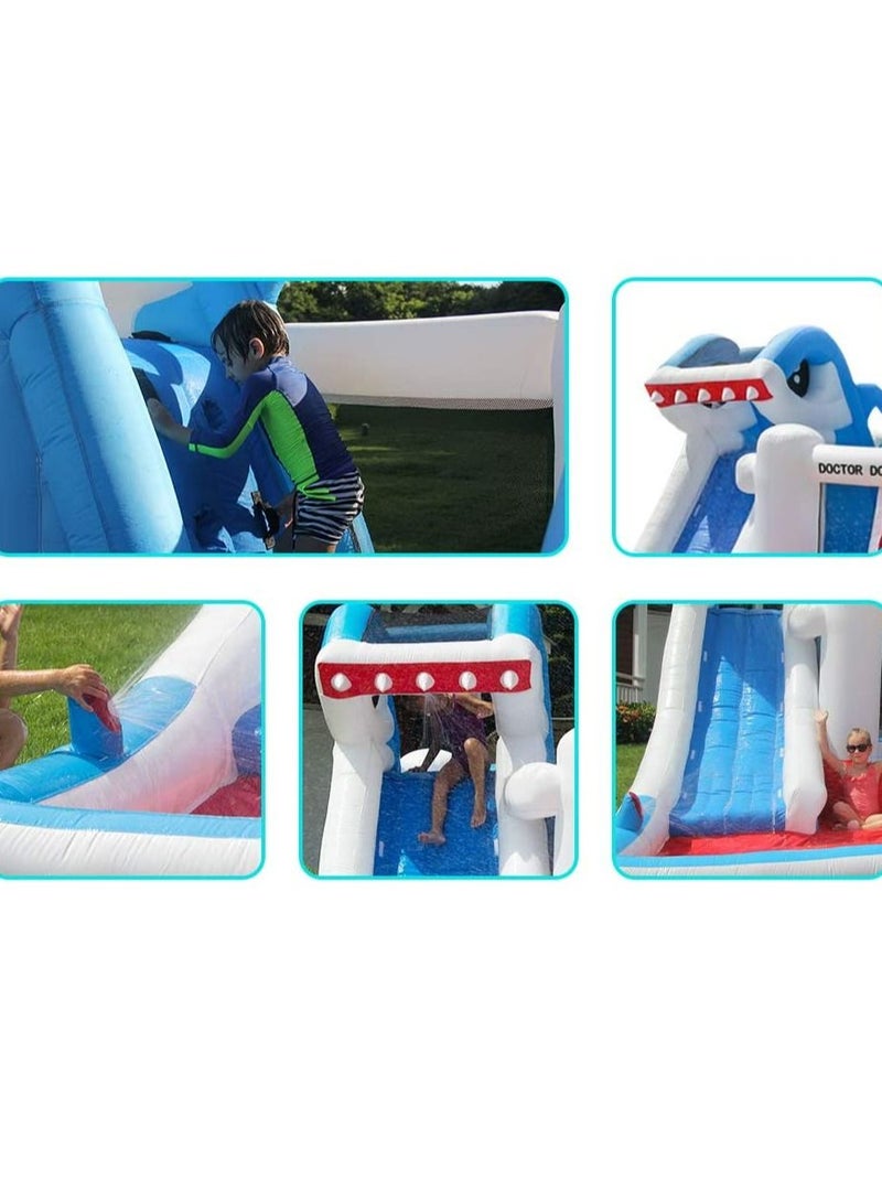 Outdoor Inflatable Bouncer Kids Bouncy Castle With Slide For Children(Shark Blue)