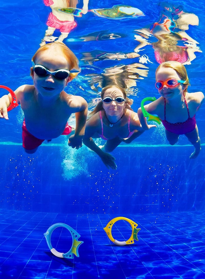 Pool Diving Toys, Kids Swimming Pool Toys Plastic Fish Shaped Diving Rings Easy Retrieval Sinking Colorful Diving Rings, Swimming Training Practice Accessories (4 Pack)