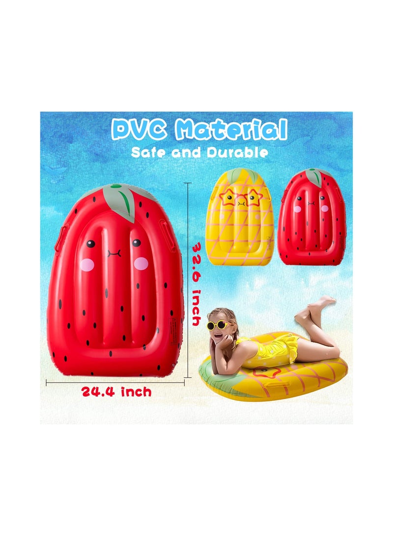 Inflatable Boogie Boards for Kids, Swimming Pool Floating Boards, Surf Bodyboard with Handles Pineapple Strawberry, Learn to Swim Summer Water Fun Toys for Pool Beach Outdoor Party (2Pcs)
