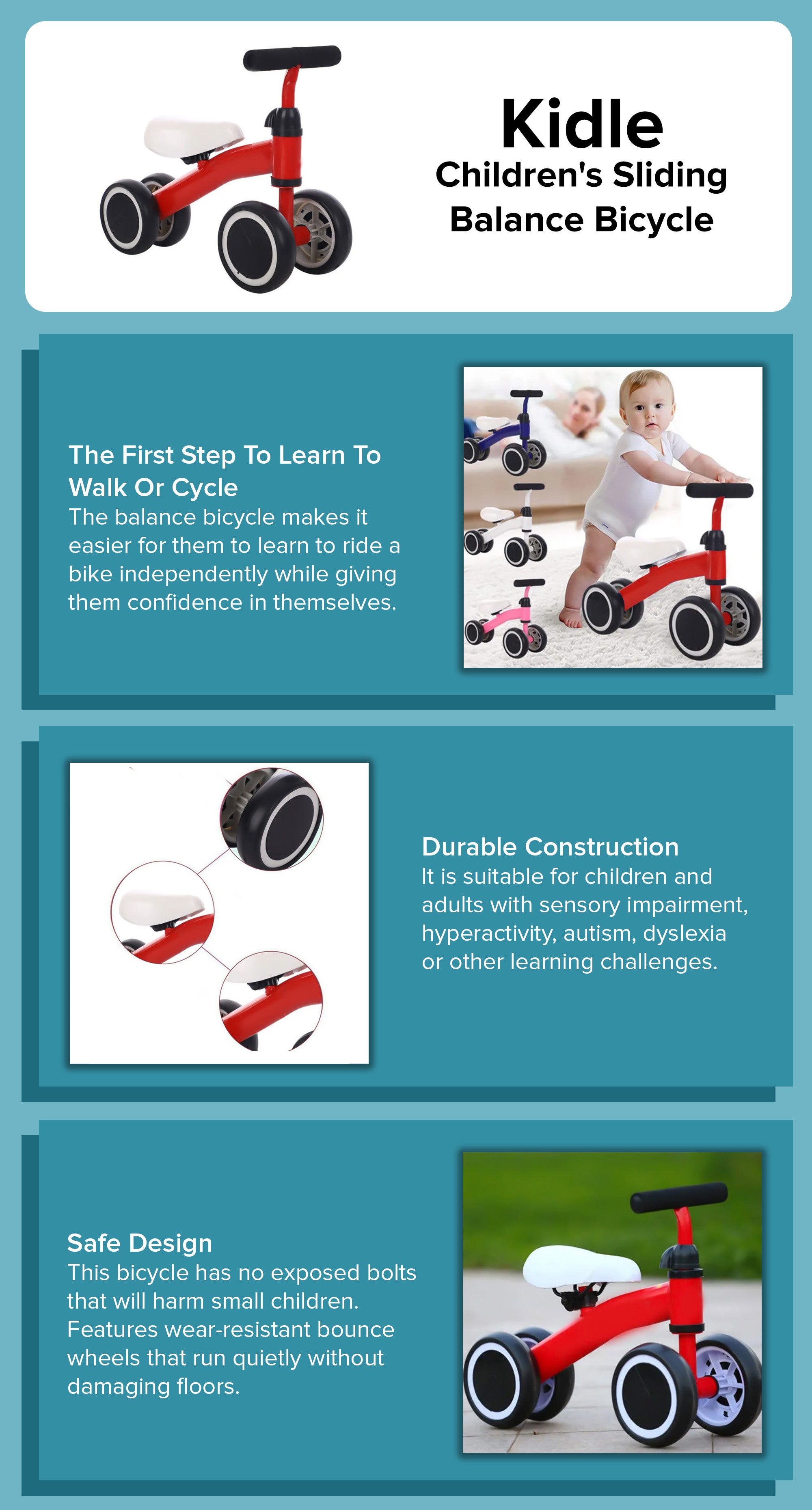 Children's Sliding Balance Bicycle 52 x 19 x 40cm