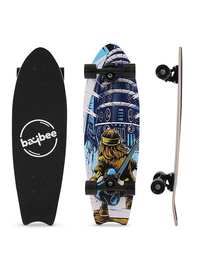 68 cm Skating Board For Kids Adults With 7 Layer Maple Wood Deck Pp Wheels Double Kick Concave Skating Board For Beginners Learners Skateboard For Teen Boys Girls Above 5 Years Bass