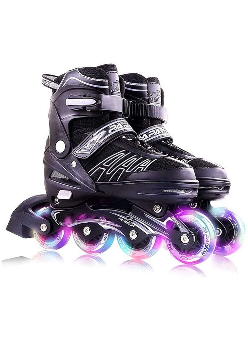Adjustable Inline Skates for Kids and Adults, Roller Skates with Featuring All Lighting Wheels Black S(27_32)