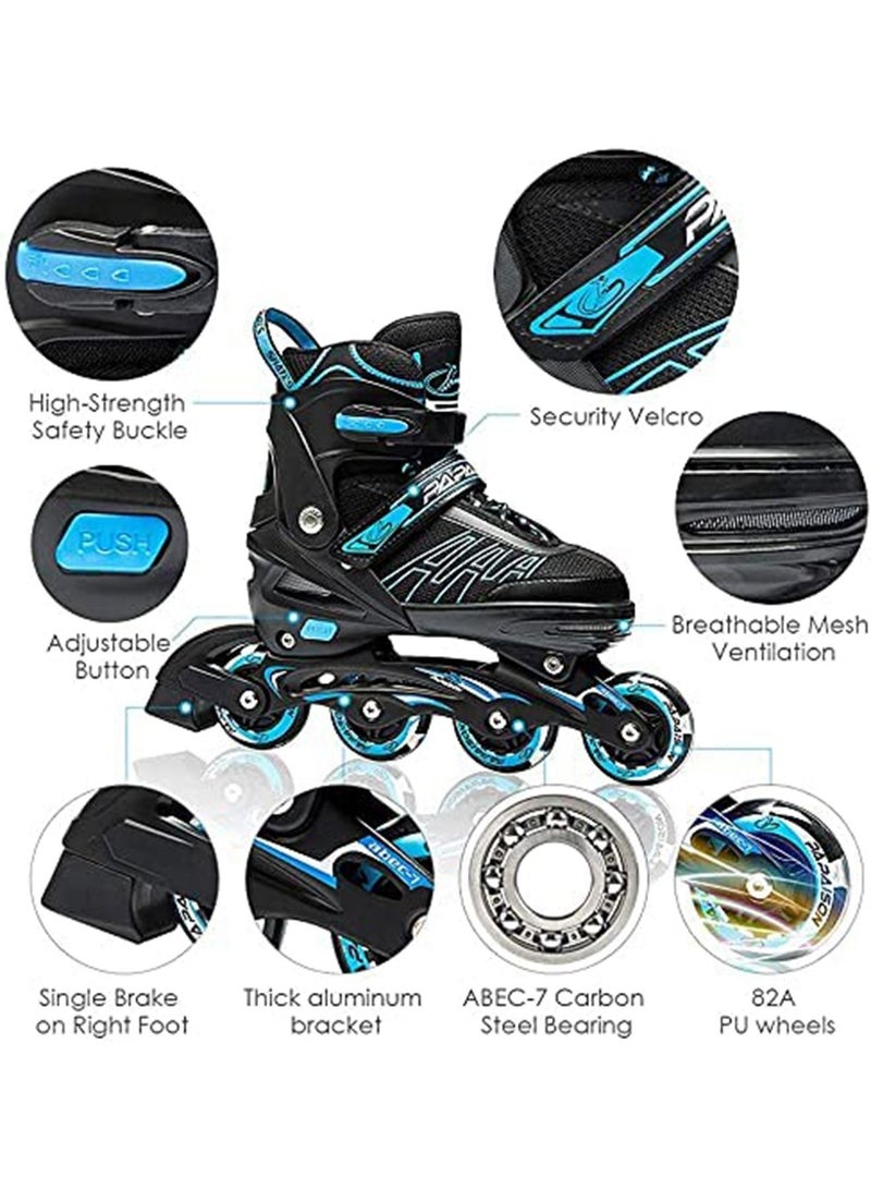Adjustable Inline Roller Skates for Kids and Adults All Lighting Wheels L Blue(37_40)