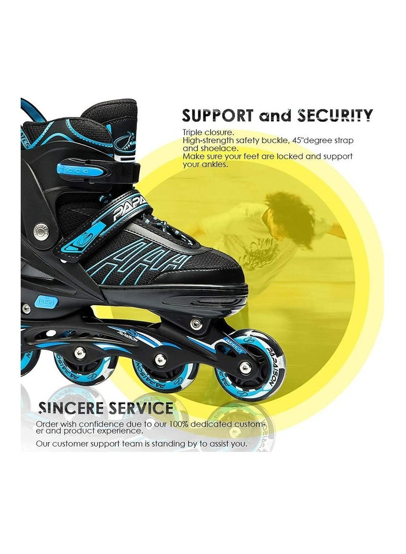 Adjustable Inline Roller Skates for Kids and Adults All Lighting Wheels L Blue(37_40)