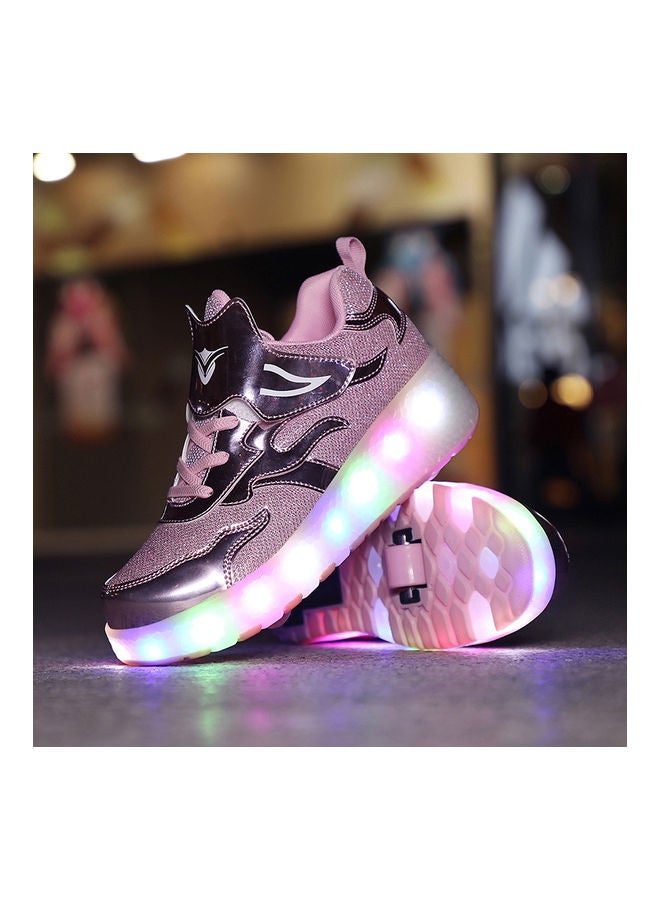 The New Trend Of Children's LED Light Up Rechargeable Luminous Double Wheel Heelys Skates, Breathable Youth Student Sports Shoes