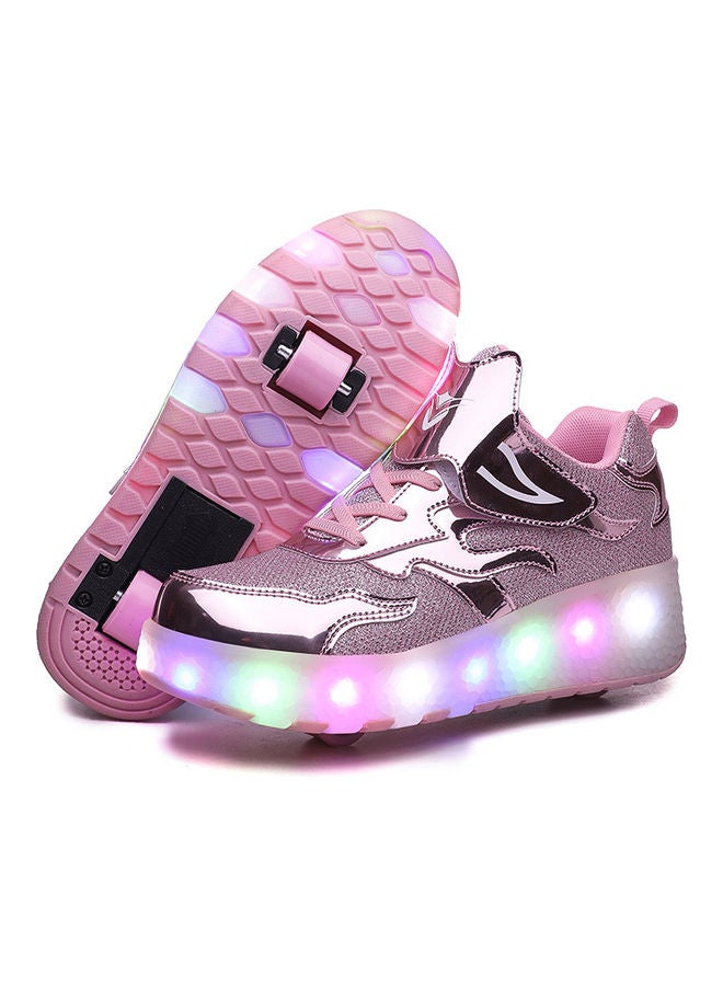 The New Trend Of Children's LED Light Up Rechargeable Luminous Double Wheel Heelys Skates, Breathable Youth Student Sports Shoes