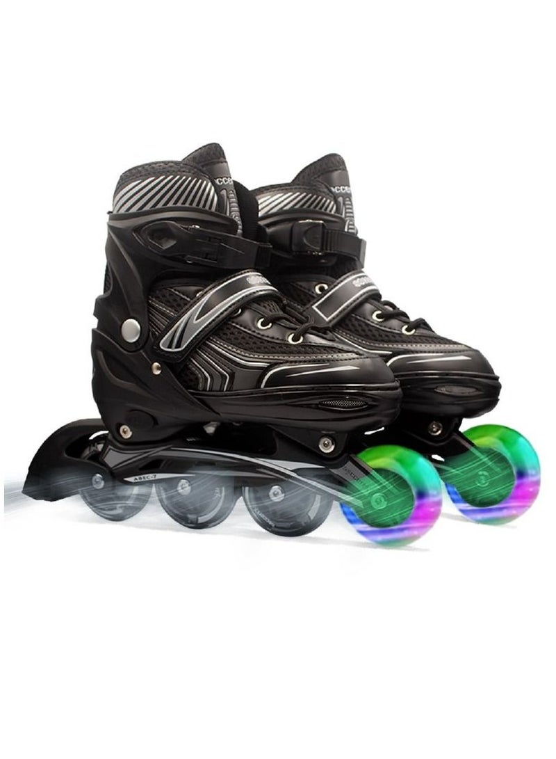 Soccerex Youth Inline & Roller Skates Shoes Complete Set (Black)