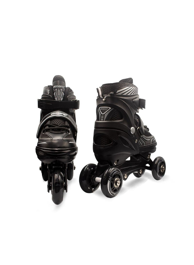 Soccerex Youth Inline & Roller Skates Shoes Complete Set (Black)