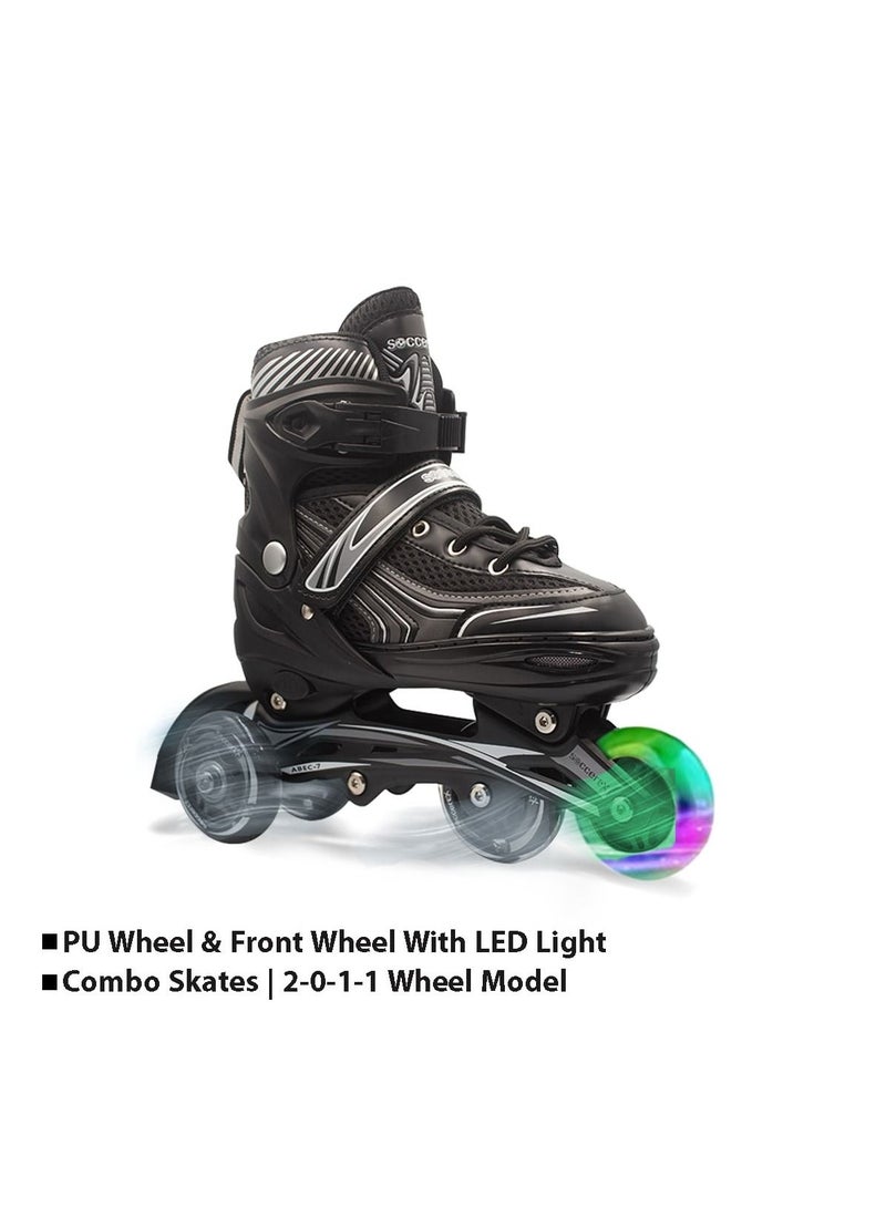 Soccerex Youth Inline & Roller Skates Shoes Complete Set (Black)