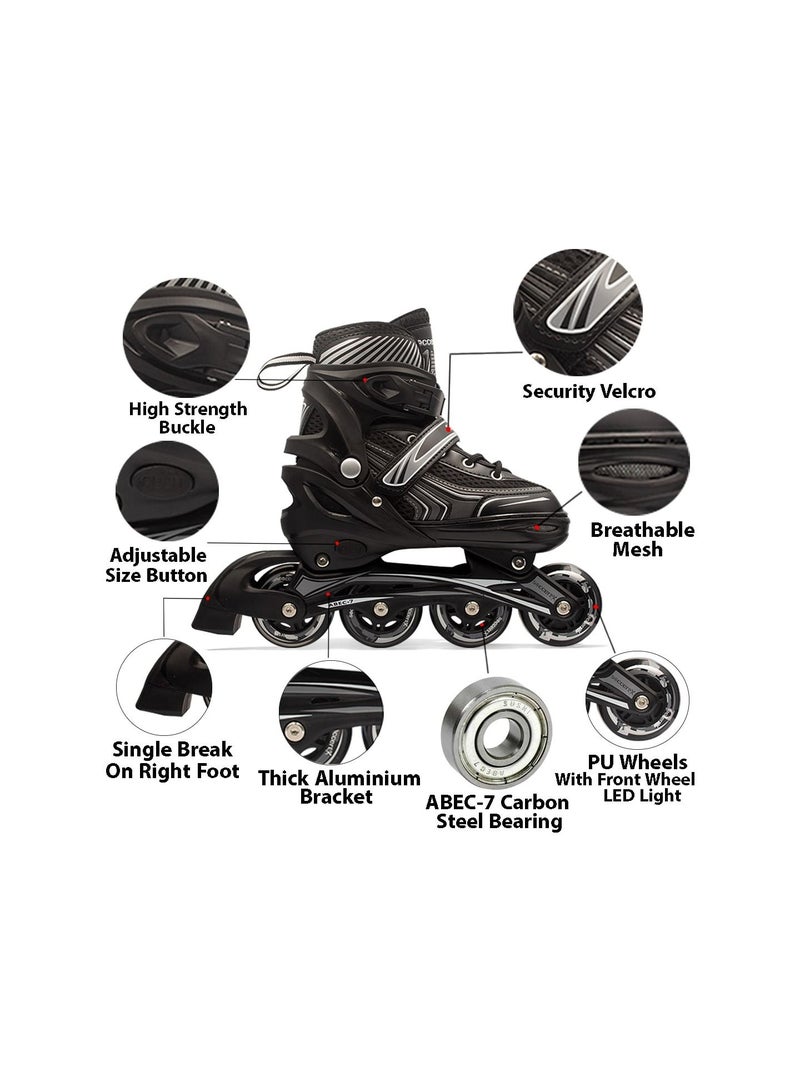 Soccerex Youth Inline & Roller Skates Shoes Complete Set (Black)