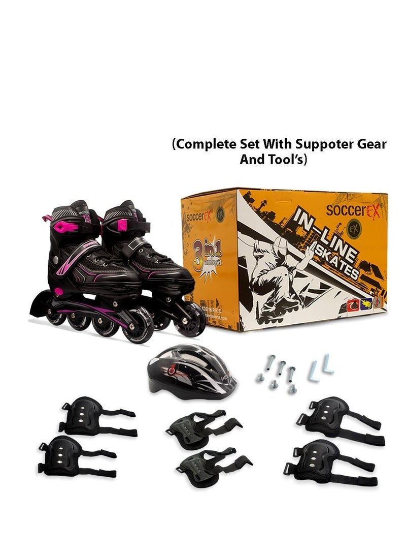 Soccerex Complete Set of Inline & Roller Skates Shoes for Kids, Youth, & Adults