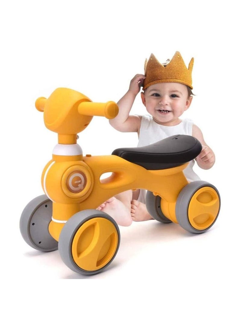 Dubkart Baby Balance Bike, Toddler Walker Bike Toy with Music & Light 4 Wheels for 10-36 Months Kids (yellow)
