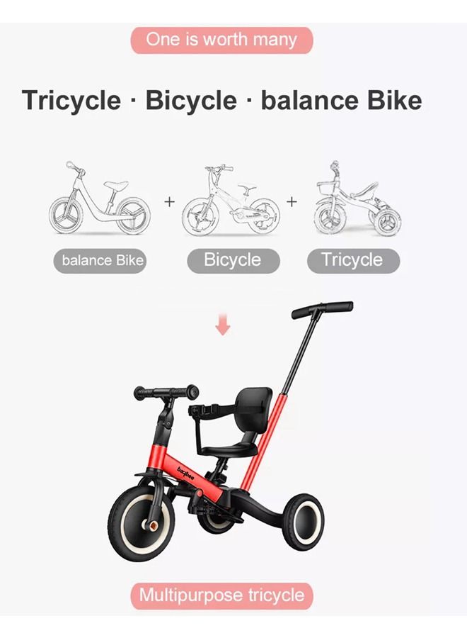 5 In 1 Kids Cycle Tricycle For Kids Smart Baby Tricycle Cycle With Eva Wheels Parental Adjustable Push Handle Seat Pedal And Safety Belt Tricycle Cycle For Kids 1 To 3 Years Boys Girls Red