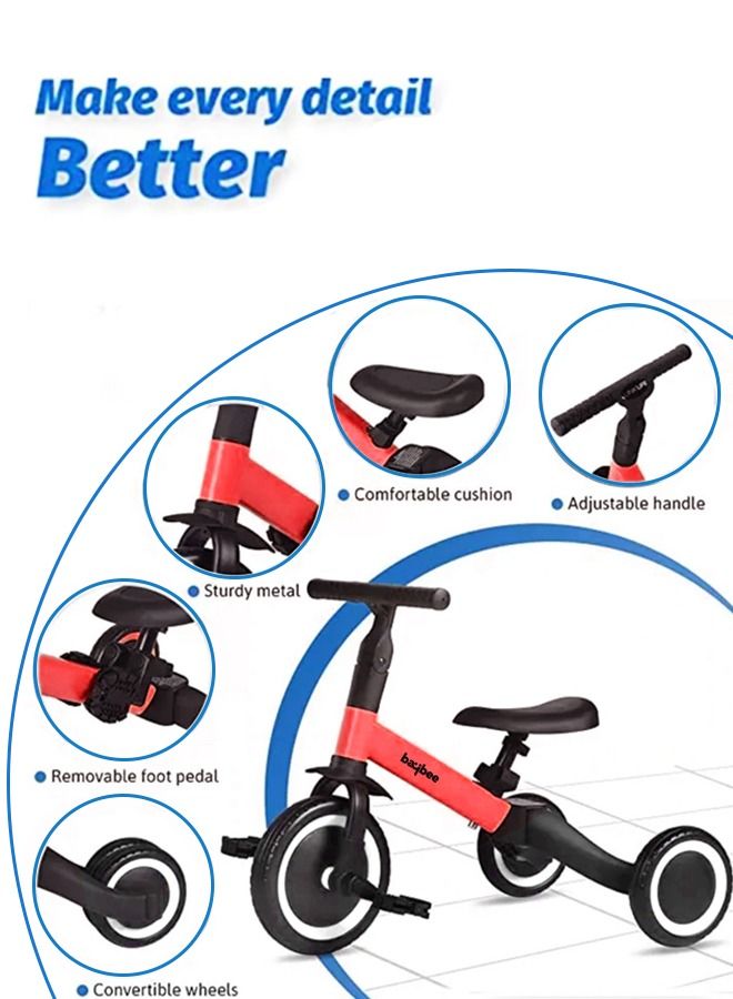 5 In 1 Kids Cycle Tricycle For Kids Smart Baby Tricycle Cycle With Eva Wheels Parental Adjustable Push Handle Seat Pedal And Safety Belt Tricycle Cycle For Kids 1 To 3 Years Boys Girls Red