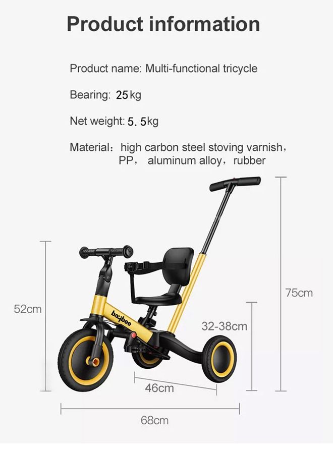 5 In 1 Kids Cycle Tricycle For Kids Smart Baby Tricycle Cycle With Eva Wheels Parental Adjustable Push Handle Seat Pedal And Safety Belt Tricycle Cycle For Kids 1 To 3 Years Boys Girls Yellow