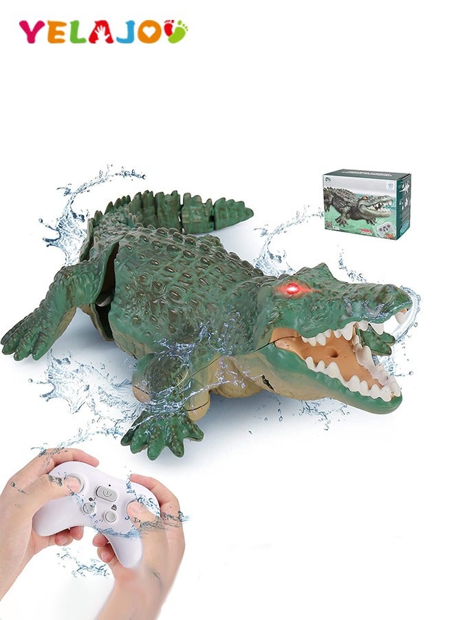 RC Crocodile Boat,2.4GHz Alligator with Glowing Eyes,Lake & Pool Floating Toy for Kids Aged 3+ (Green)