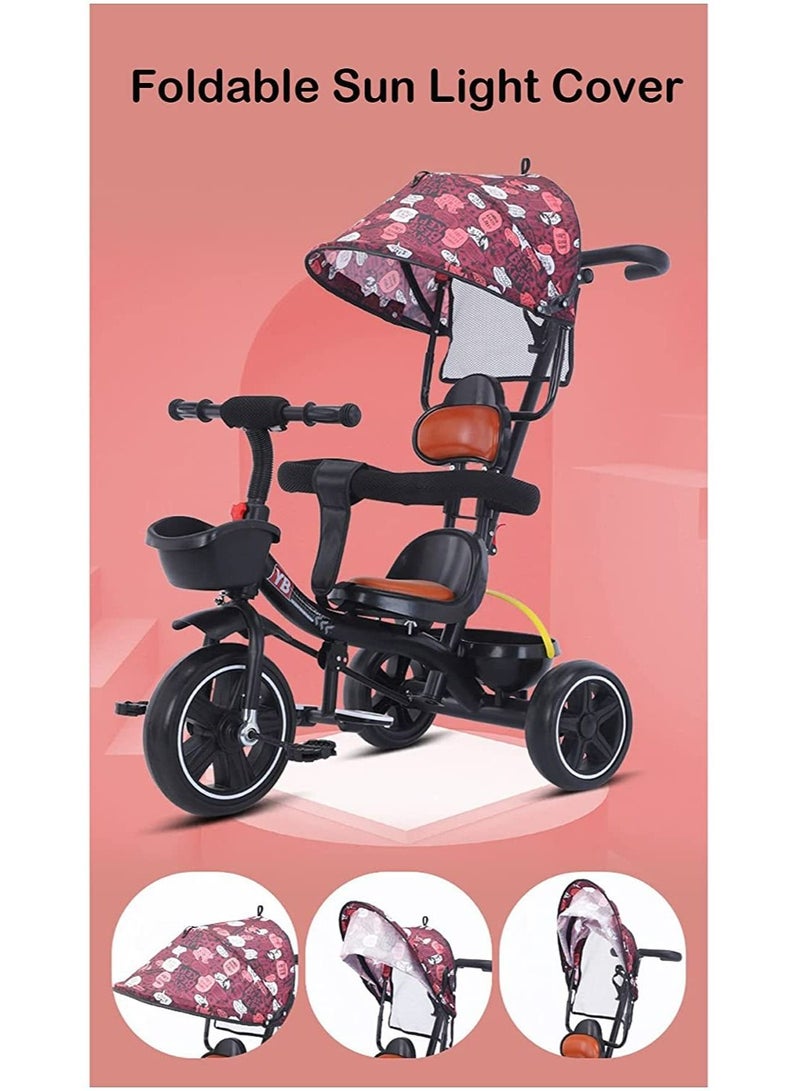 Children's Tricycle, Kids Ride On Push Cycle with Pushing Bar(Space Black)