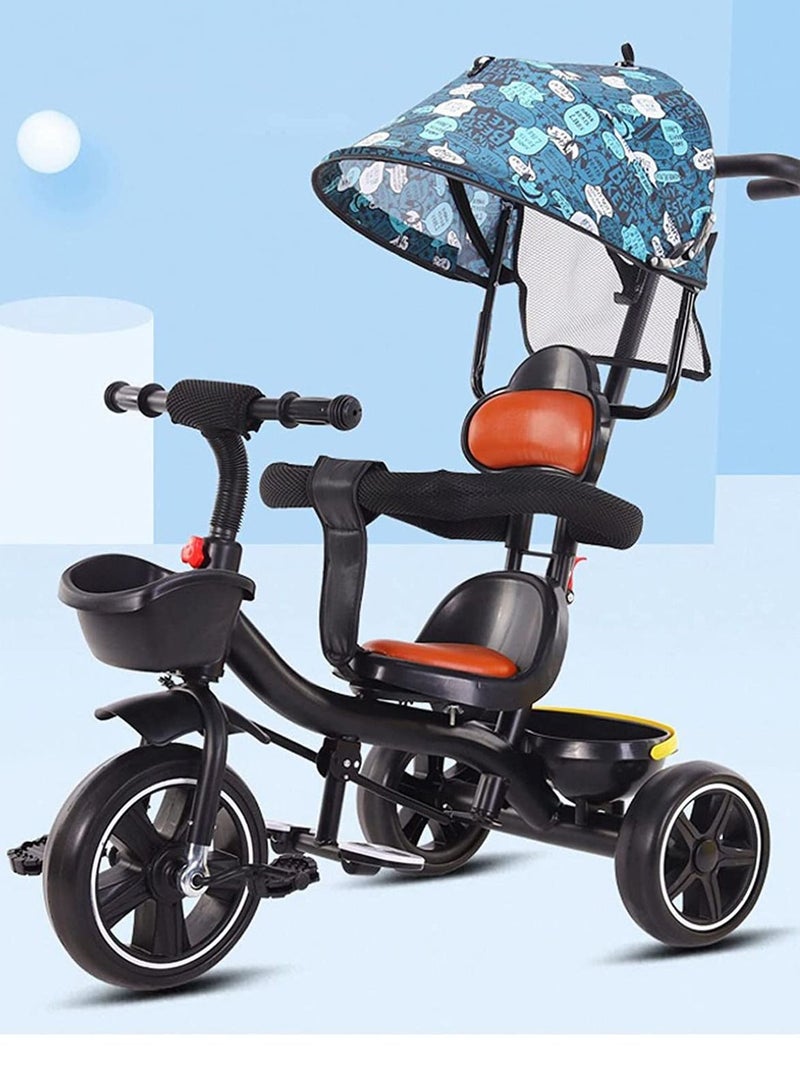 Children's Tricycle, Kids Ride On Push Cycle with Pushing Bar(Blue)