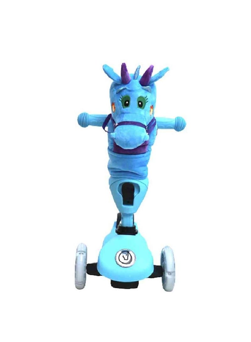 2 in 1 Blue Scooter with Unicorn Head for Kids