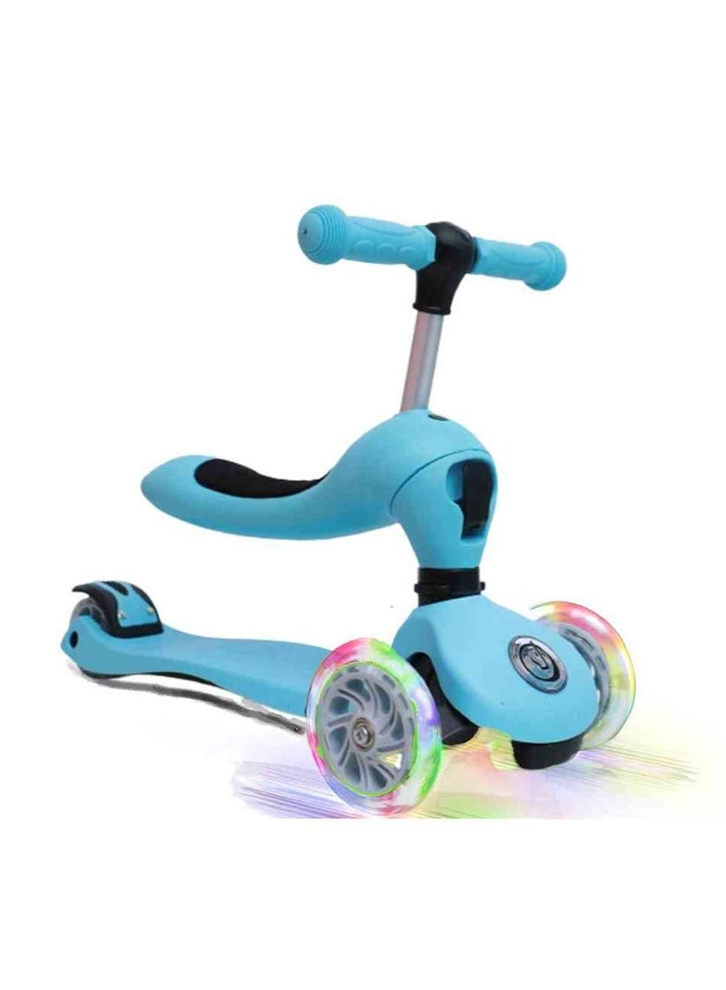 2 in 1 Blue Scooter with Unicorn Head for Kids