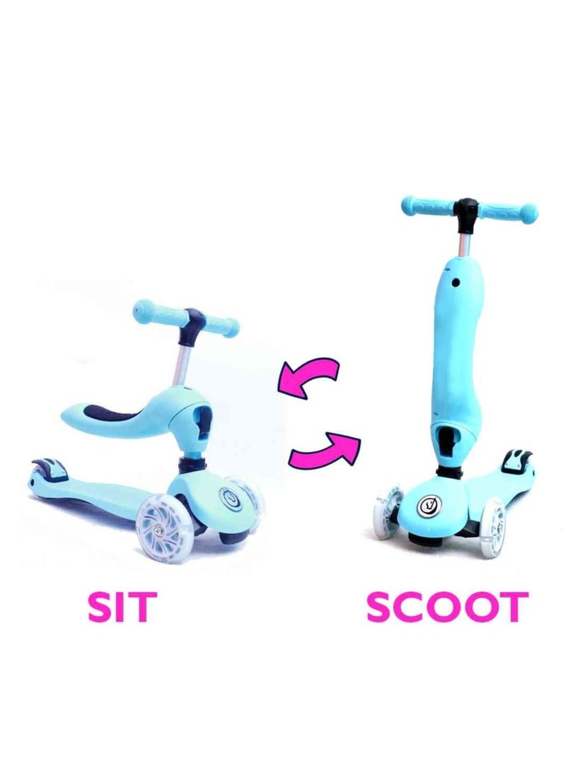 2 in 1 Blue Scooter with Unicorn Head for Kids