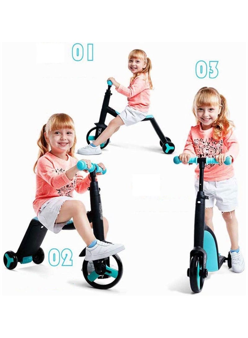 3 In 1 Convertible Tricycle Balance Bike Kick Scooter For Kids Blue