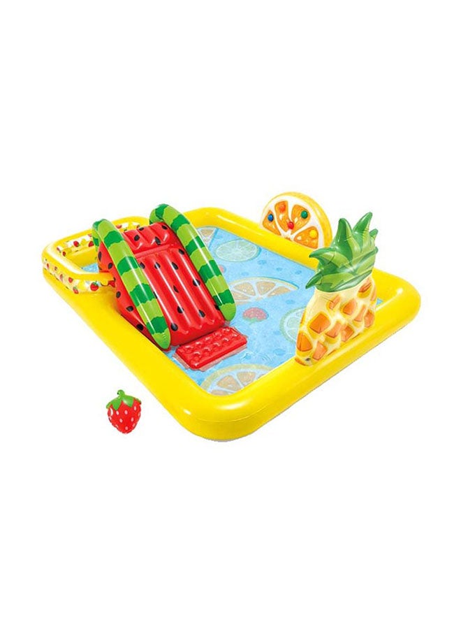 Inflatable Printed Unisex Fun N Fruity Play Center Swimming Pool With Water Slide, Splash Summer Fun Water Play Includes Drain Plug And Repair Patch 244x191x91cm