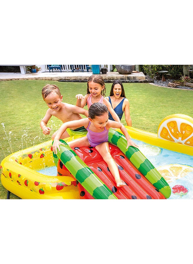 Inflatable Printed Unisex Fun N Fruity Play Center Swimming Pool With Water Slide, Splash Summer Fun Water Play Includes Drain Plug And Repair Patch 244x191x91cm