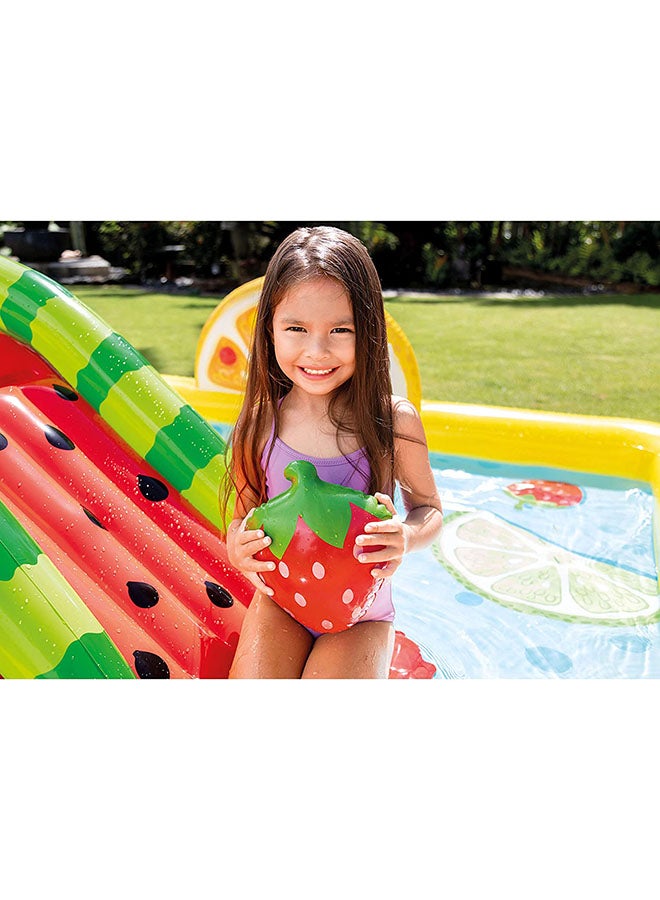 Inflatable Printed Unisex Fun N Fruity Play Center Swimming Pool With Water Slide, Splash Summer Fun Water Play Includes Drain Plug And Repair Patch 244x191x91cm