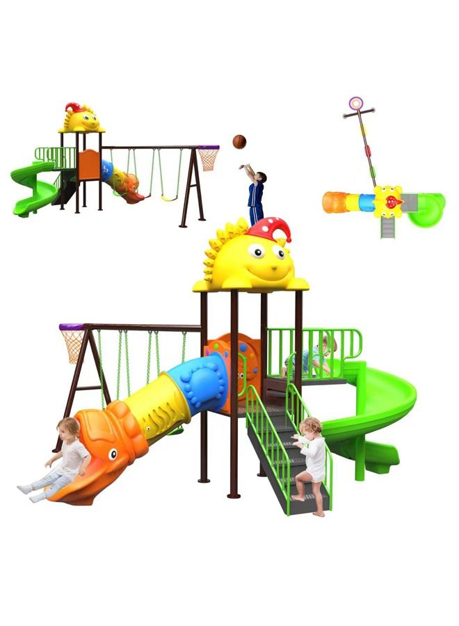 Kids Outdoor Swing Slide Playset Plastic Commercial Basketball Hoop Playground Equipment Backyard