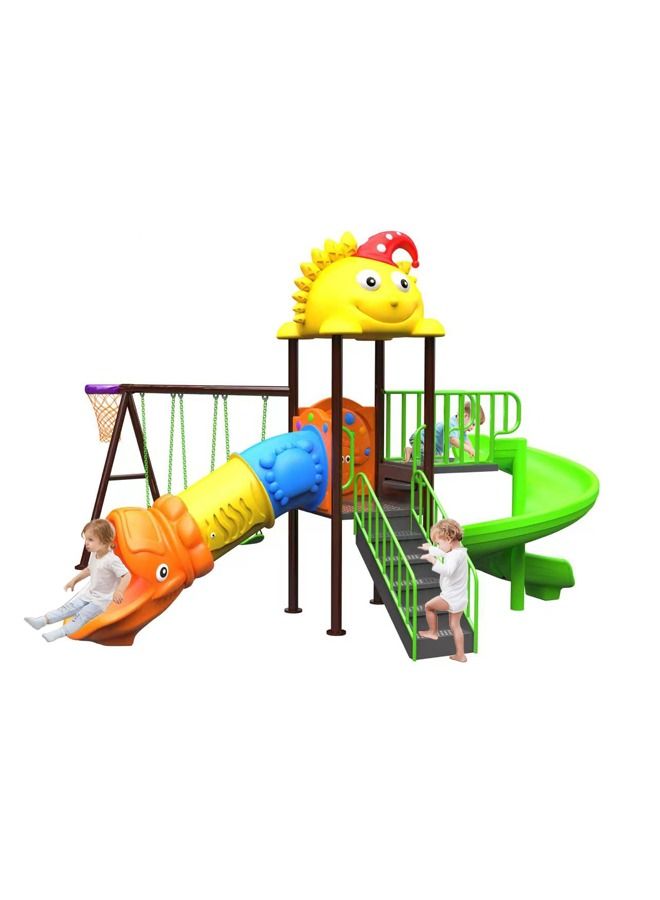 Kids Outdoor Swing Slide Playset Plastic Commercial Basketball Hoop Playground Equipment Backyard