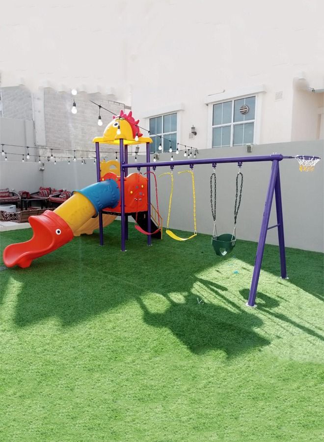 Outdoor Combination Children Climbing Swing Slide Playground Equipment With Basketball Hoop