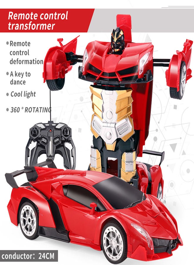 Rambo Red Remote Control Car Transform Robot RC Car with 40MHz Version Remote And One Button Transforming 360 Degree Rotation Drifting Ideal Car Scale and Birthday Gift Toy