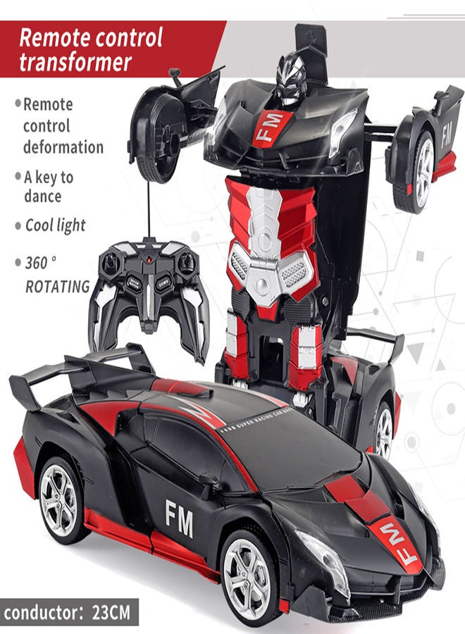 FM Red Remote Control Car Transform Robot RC Car with 40MHz Version Remote And One Button Transforming 360 Degree Rotation Drifting Ideal Car Scale and Birthday Gift Toy