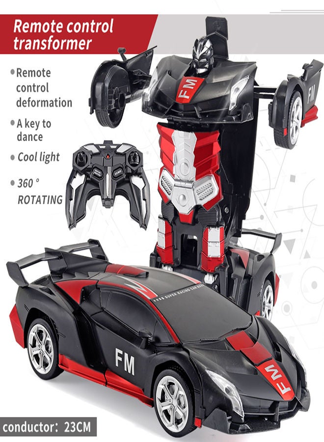 FM Red Remote Control Car Transform Robot RC Car with 2.4g Version And One Button Transforming 360 Degree Rotation Drifting Ideal Car Scale and Birthday Gift Toy