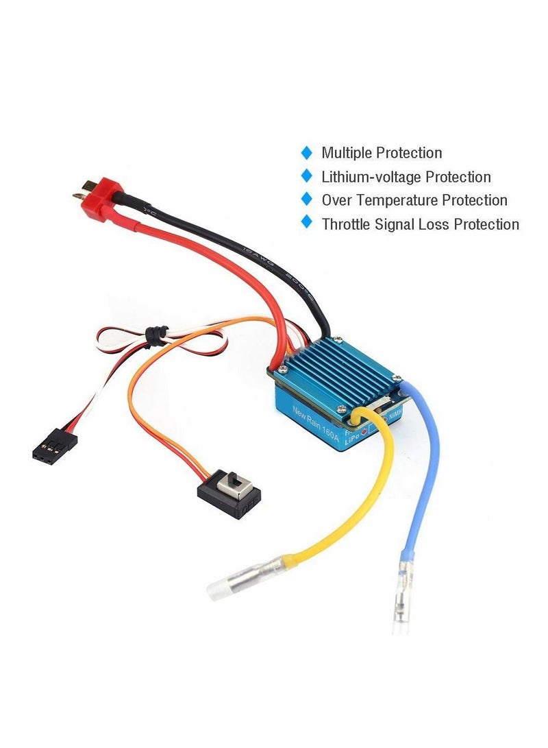RC Car 160A Brushed ESC Electric Speed Controller, 3S 160A Waterproof ESC 5V 1A BEC for 1/12 RC Car Replacement Accessories RC Truck, Buggy, Short Course Truck, Rock Crawler and Tank
