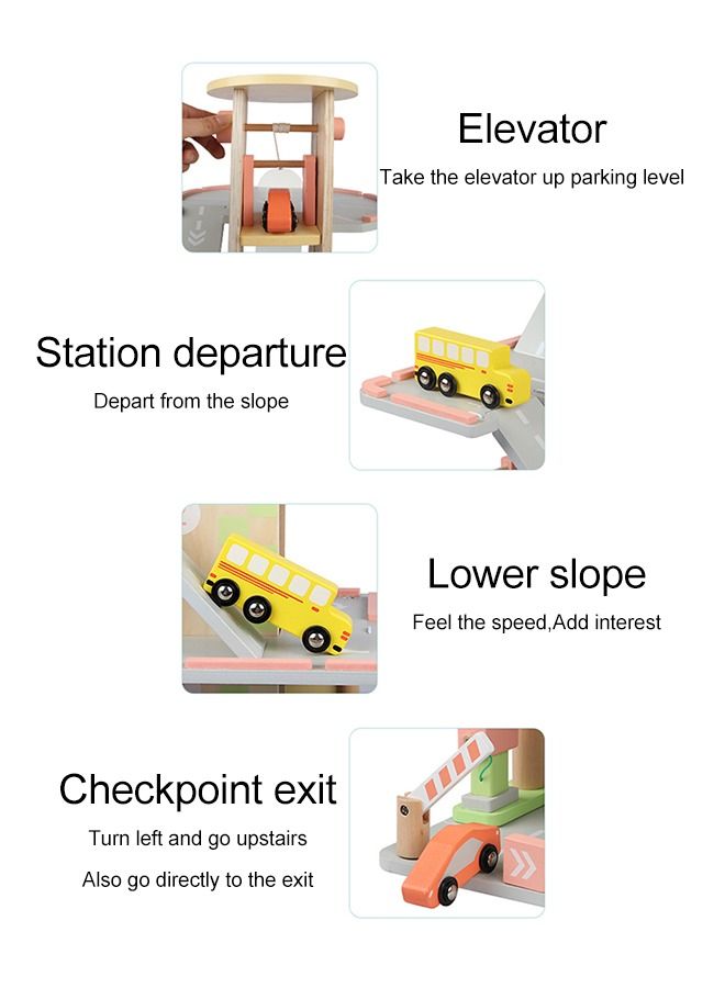 Wooden Educational Pretend Play Parking Lot Garage Toy For Kids