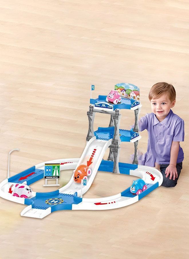 Parking Lot Set with Race Track, Toddler Great Race Track Perfect Car Trace,Parking Garage Track Toy with 3 Animal Cars