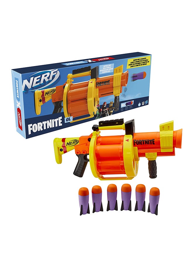 Nerf Fortnite Gl Rocket-Firing Blaster -- 6-Rocket Drum, Pump-To-Fire -- Includes 6 Official Nerf Rockets -- For Youth, Teen, Adult 13.74x5xinch
