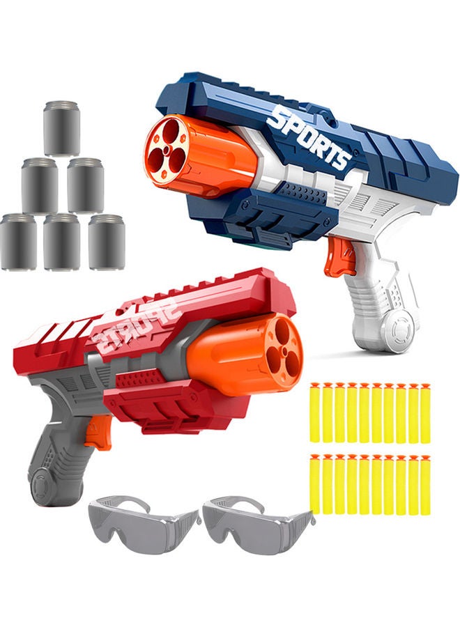 2-Piece Gun Toy With 20 Soft Bullets 2 Goggles And 6 Barrel Targets Set 21x12x5cm
