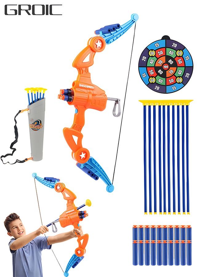 2 In 1 Folding Bow and Arrow Set Soft Foam Bullet Toy Gun and Shooting Archery Kit, Archery Toy Shooting Game Indoor Outdoor Toys for Children