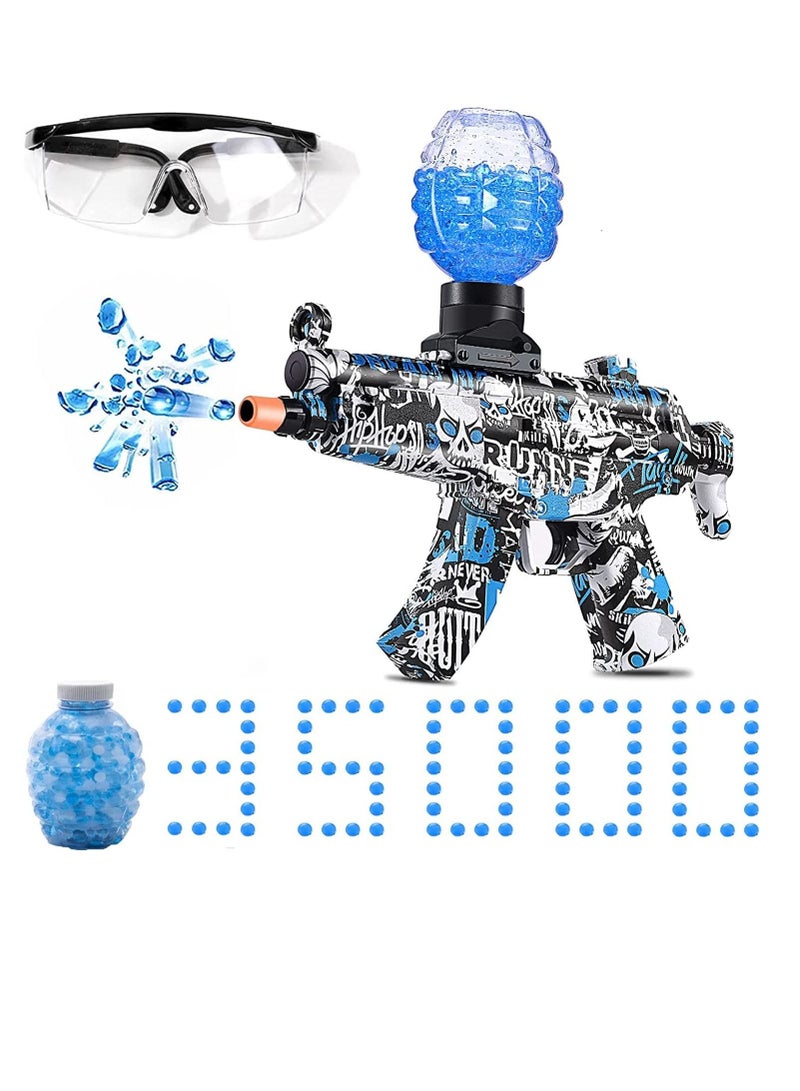 Splatter Ball Blaster, Electric Gel Ball Blaster Automatic, MP5 Splat Blaster with 35000 Water Beads and Goggles, Eco-Friendly Water Ball Toy for Outdoor Activities Shooting Team Game Ages 12+ Blue