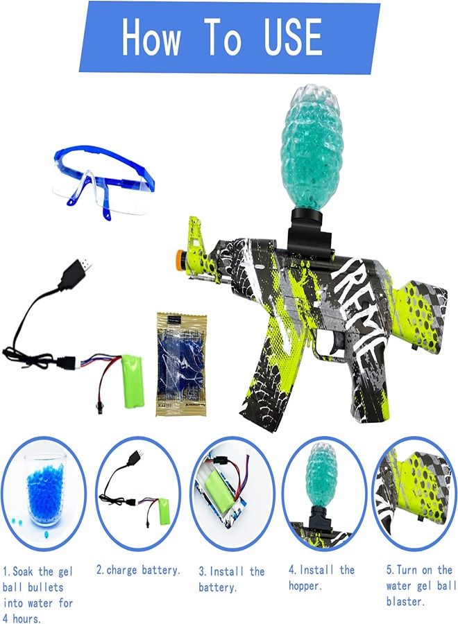 AK 47 Shape Electric Automatic Hydrogel Balls Blaster Gun with Safety Goggles and 5000 Gel Balls for Outdoor Activity