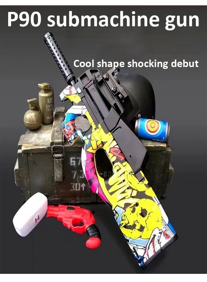 P90 Shape Graffiti Edition Electric Automatic Hydrogel Balls Blaster Gun with Safety Goggles for Outdoor Activity