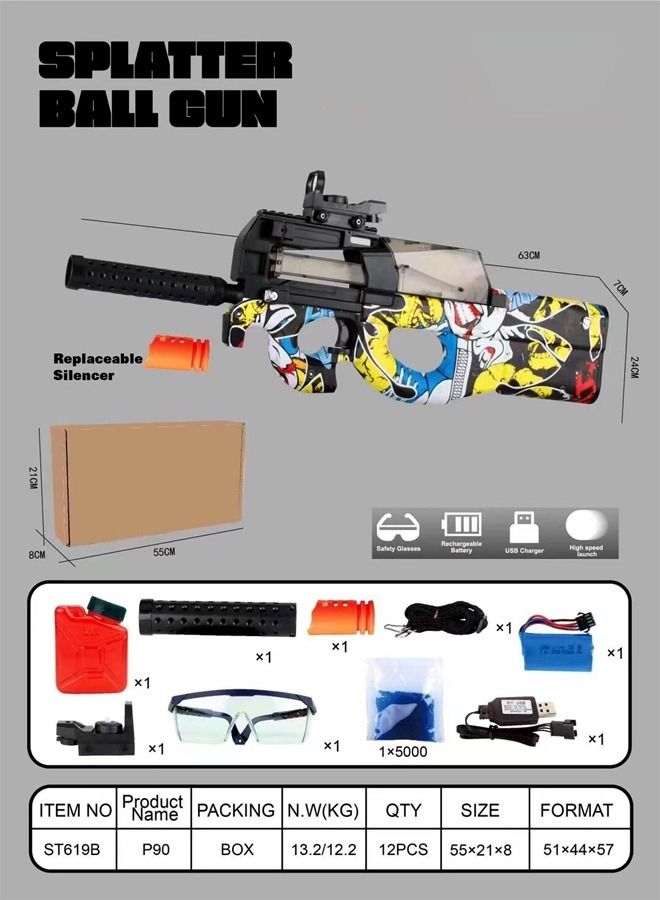 P90 Shape Graffiti Edition Electric Automatic Hydrogel Balls Blaster Gun with Safety Goggles for Outdoor Activity